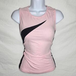Vtg y2k baby pink with abstract black detail sporty tank top